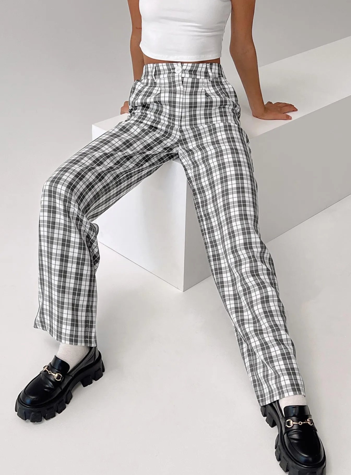 Princess Polly Archer Pants Grey Plaid Best Sale