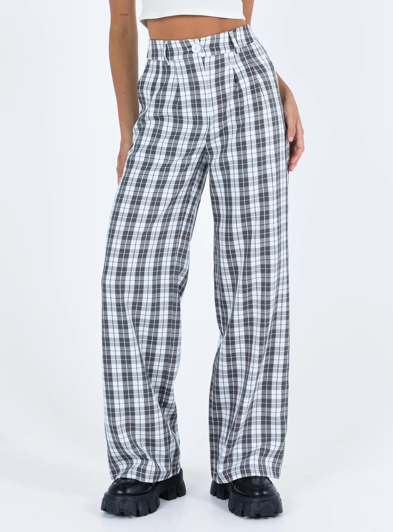 Princess Polly Archer Pants Grey Plaid Best Sale