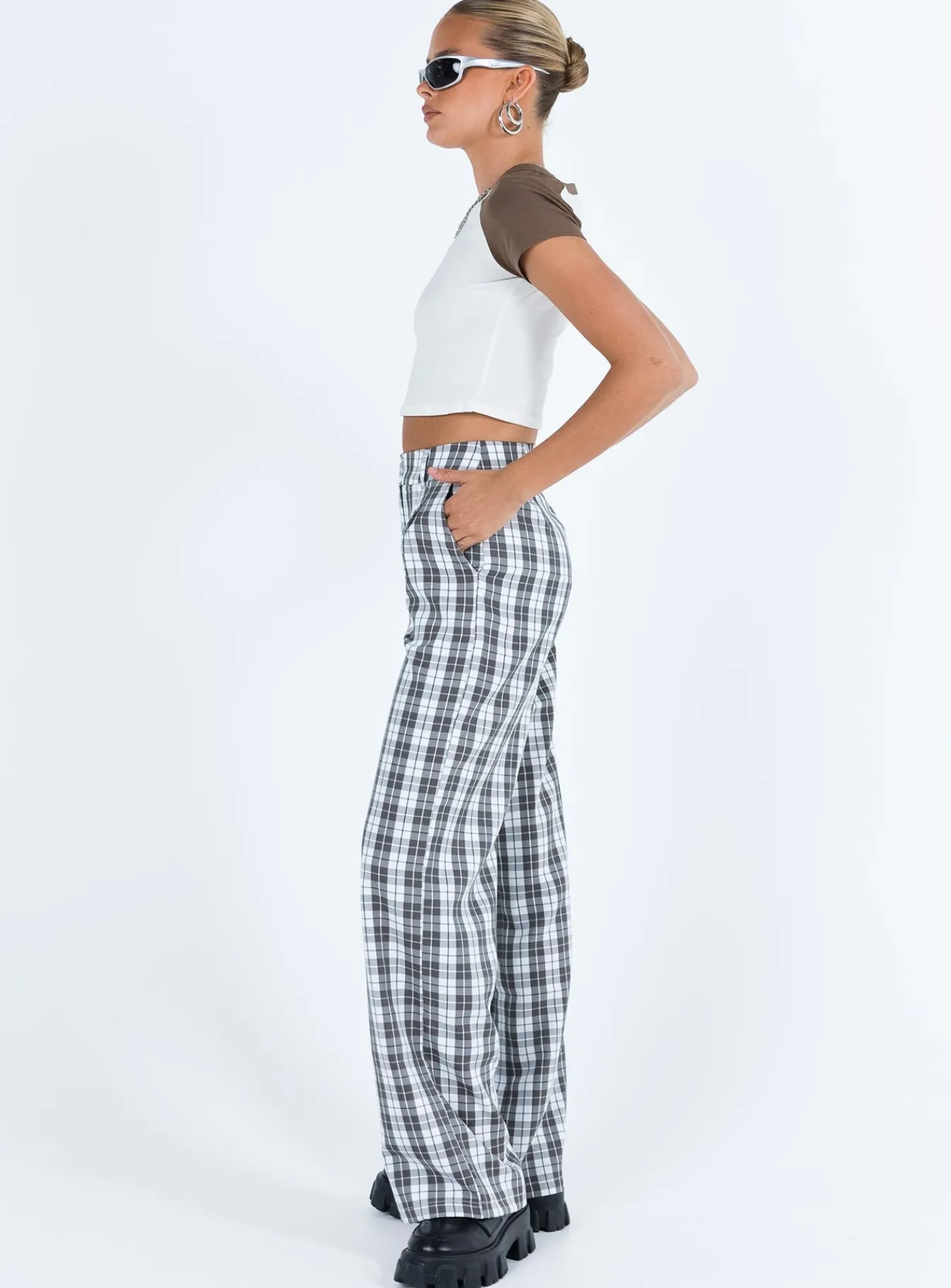 Princess Polly Archer Pants Grey Plaid Best Sale