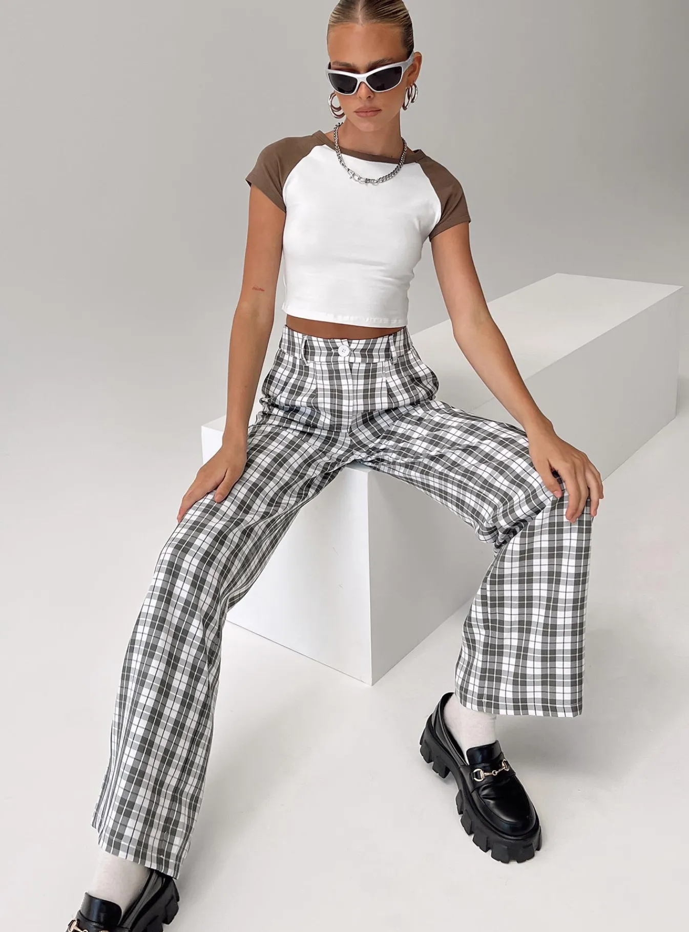 Princess Polly Archer Pants Grey Plaid Best Sale