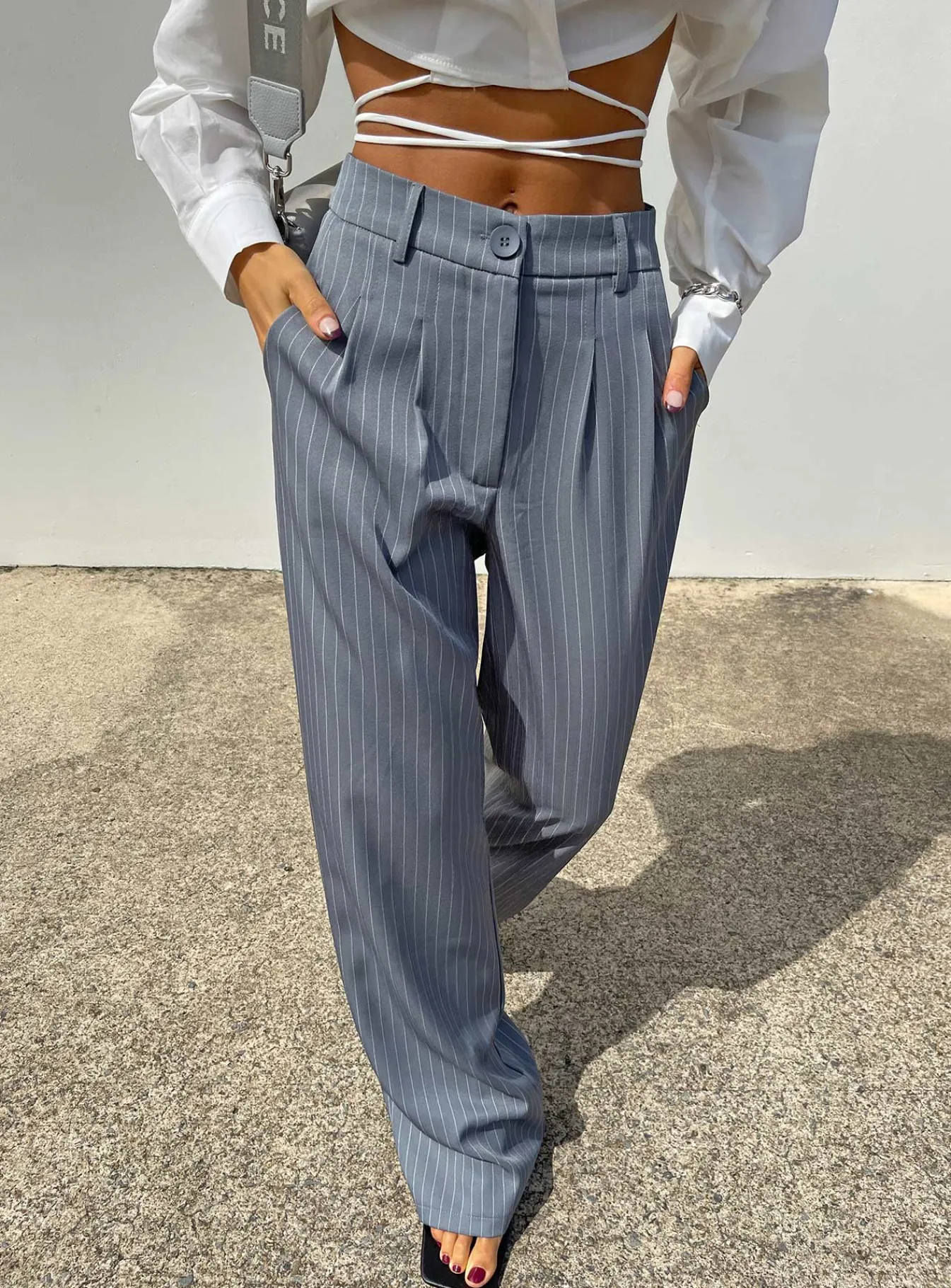 Princess Polly Archer Pantspetite Pinstripe Grey Outlet