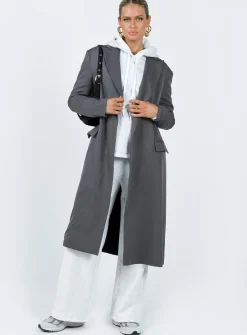 Princess Polly Archer Trench Coat  Slate Clearance