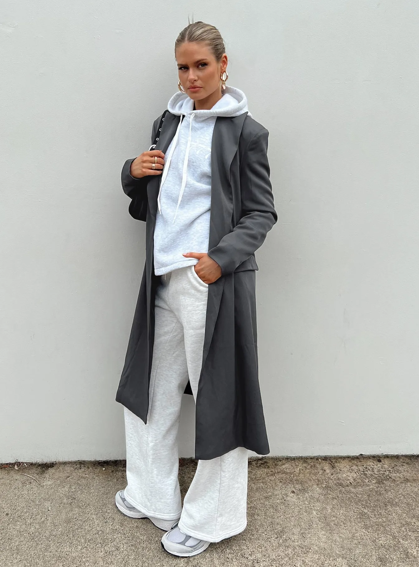 Princess Polly Archer Trench Coat Slate Clearance