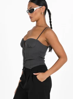 Princess Polly Archette Corset Vest Grey Shop