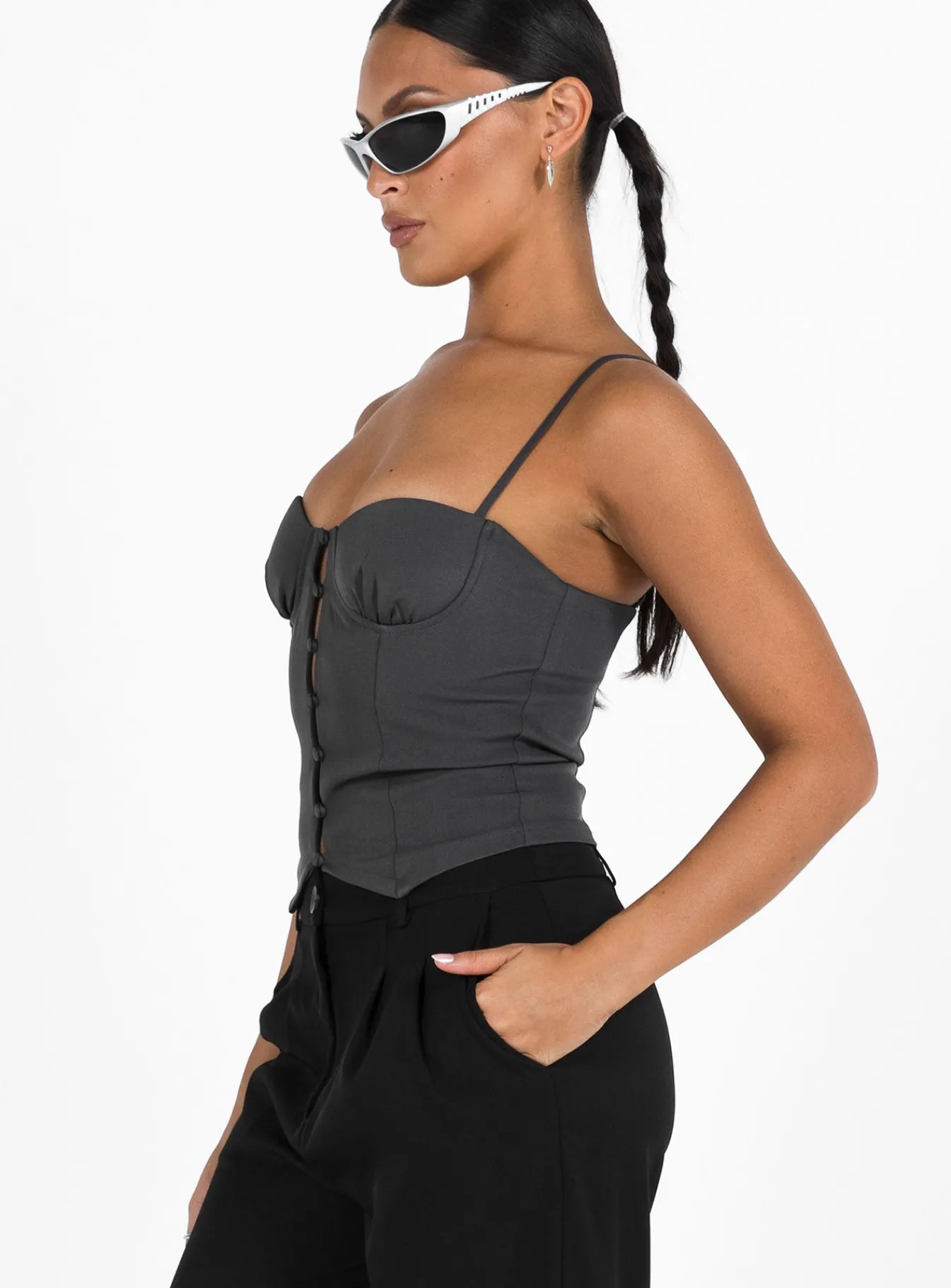 Princess Polly Archette Corset Vest Grey Shop