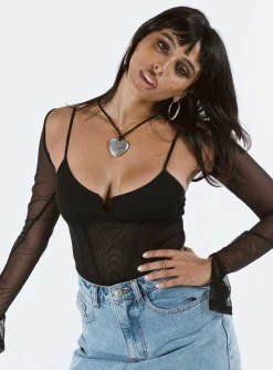 Princess Polly Archo Mesh Bodysuit  Black Outlet
