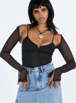 Princess Polly Archo Mesh Bodysuit  Black Outlet
