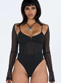 Princess Polly Archo Mesh Bodysuit  Black Outlet