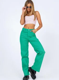 Princess Polly Arcos Denim Jeans  Green Outlet
