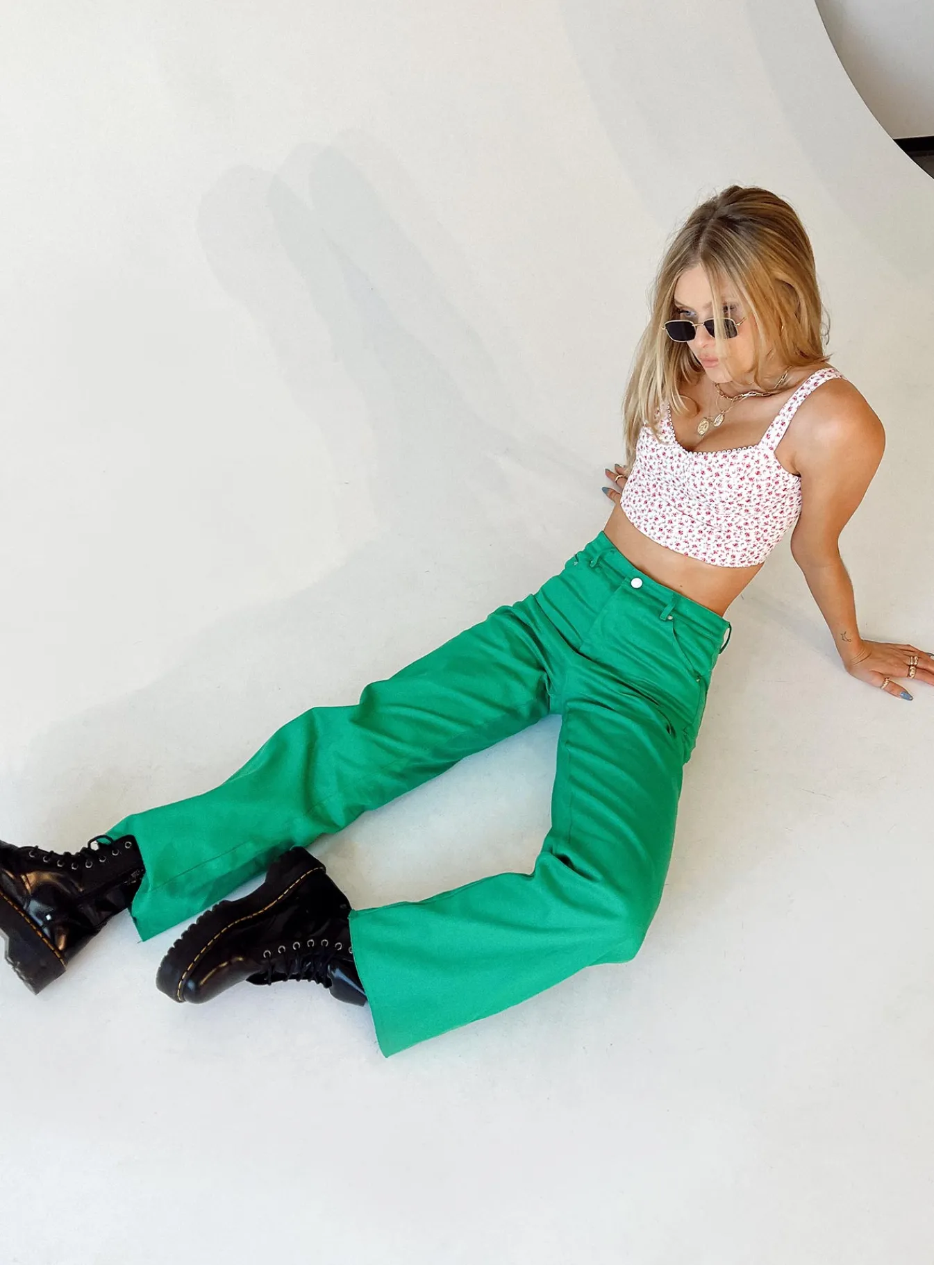 Princess Polly Arcos Denim Jeans Green Outlet