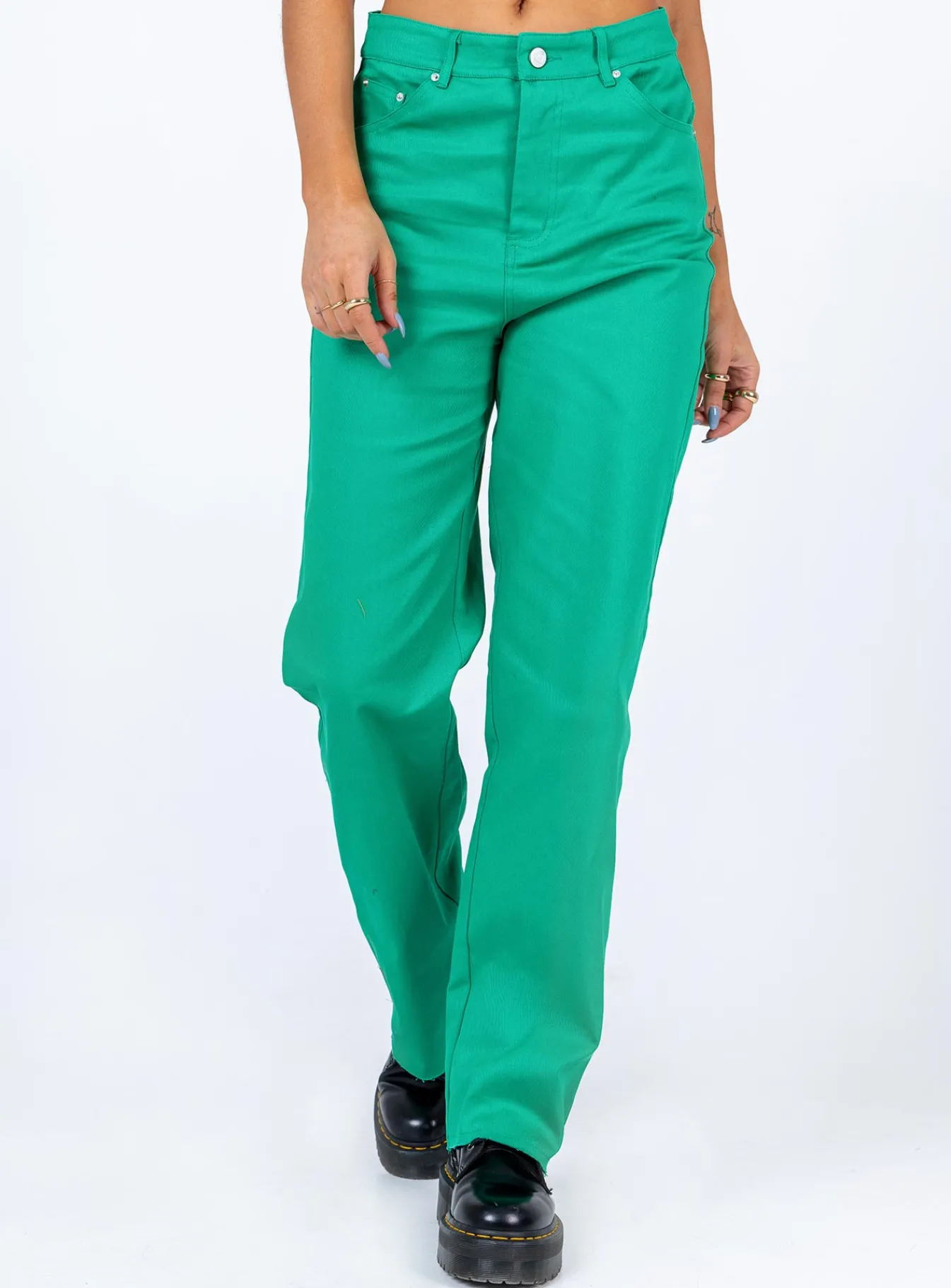 Princess Polly Arcos Denim Jeans Green Outlet