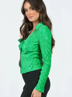 Princess Polly Arminger Long Sleeve Top Apple Green Flash Sale