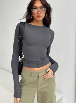 Princess Polly Arnim Long Sleeve Top  Grey Shop