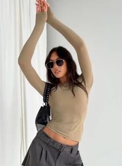 Princess Polly Arnim Long Sleeve Top  Latte Best Sale