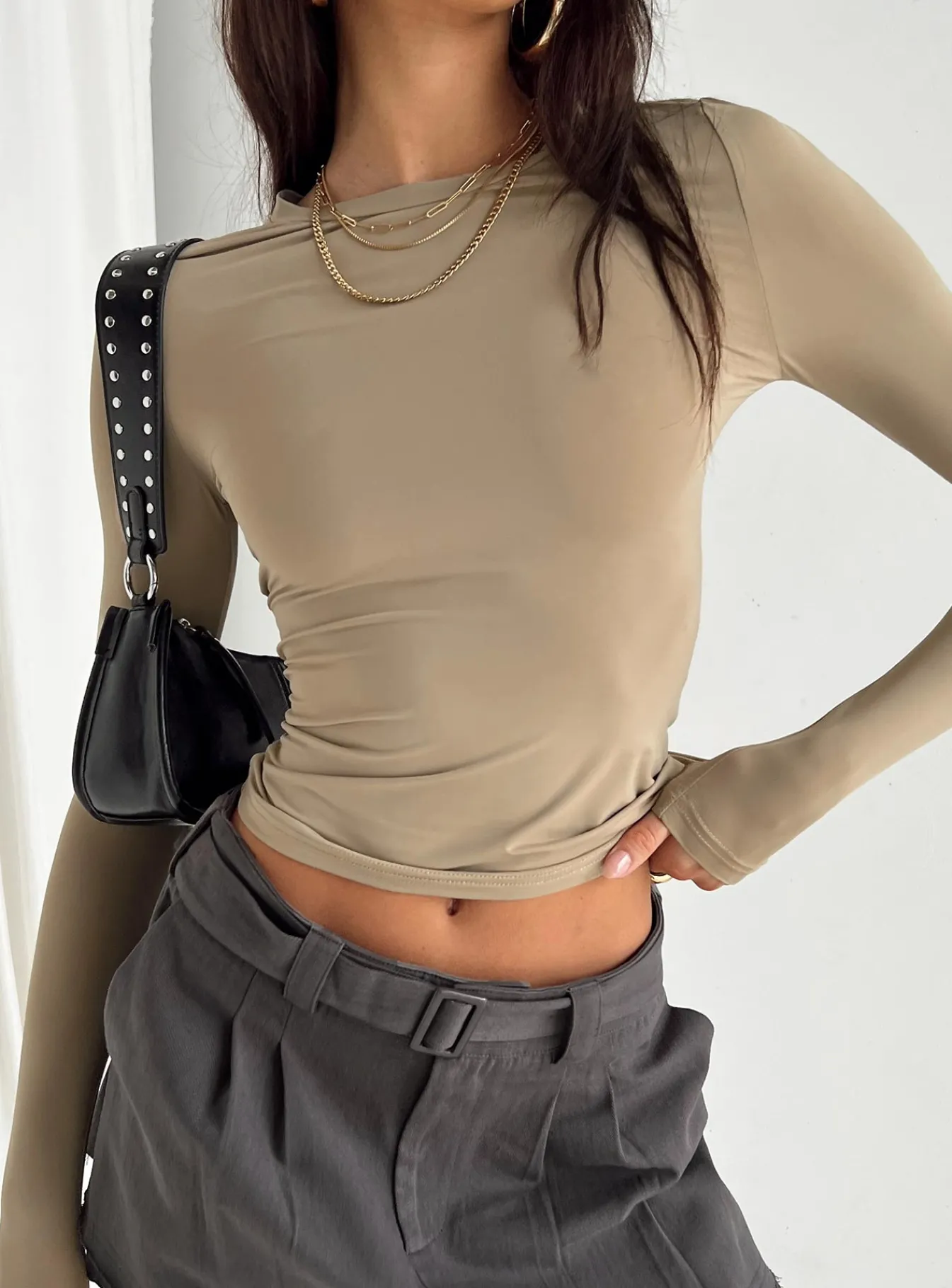 Princess Polly Arnim Long Sleeve Top Latte Best Sale