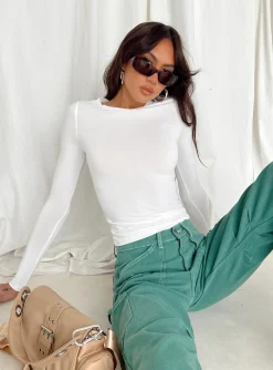 Princess Polly Arnim Long Sleeve Top  White New