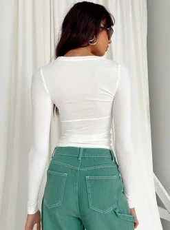 Princess Polly Arnim Long Sleeve Top  White New