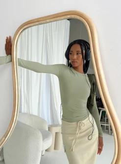 Princess Polly Arnim Long Sleeve Top  Green Outlet