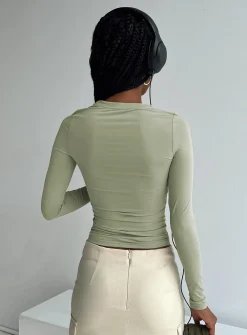 Princess Polly Arnim Long Sleeve Top Green Outlet