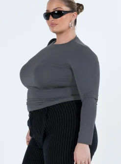Princess Polly Arnim Long Sleeve Topcurve   Grey Shop