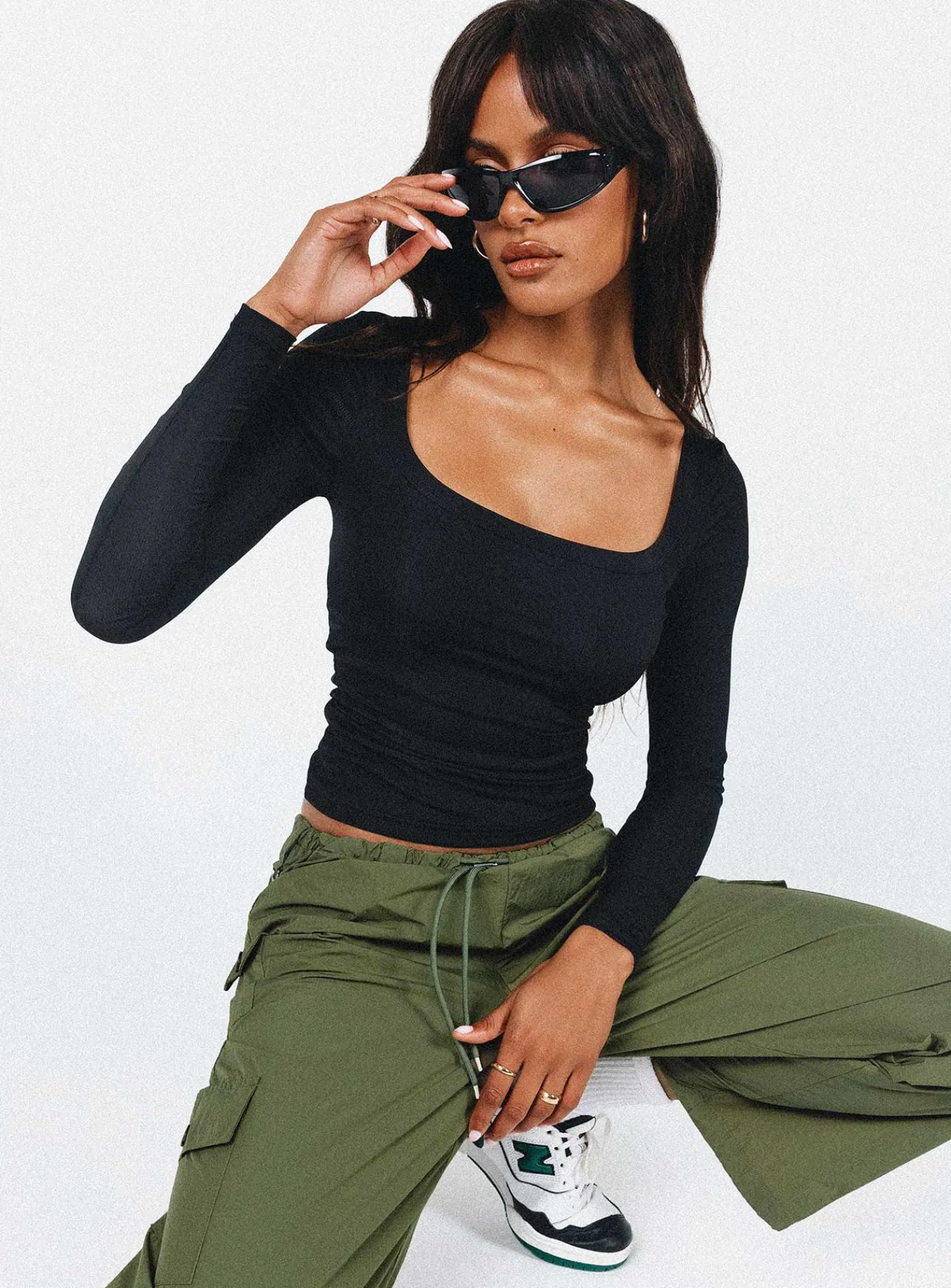 Princess Polly Arthie Long Sleeve Toplow Impact Black Best Sale