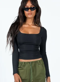 Princess Polly Arthie Long Sleeve Toplow Impact   Black Best Sale