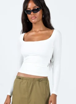 Princess Polly Arthie Long Sleeve Toplow Impact   White Shop