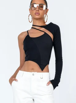 Princess Polly Ashbury Long Sleeve Top  Black New