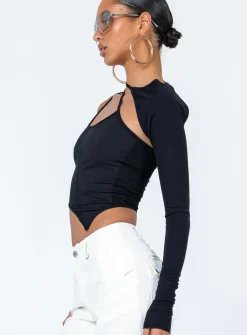 Princess Polly Ashbury Long Sleeve Top Black New