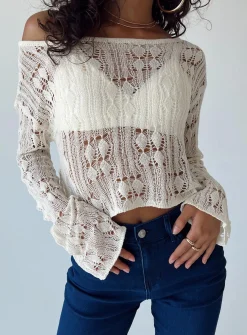 Princess Polly Asher Cropped Sweater  Cream Outlet
