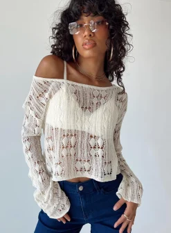 Princess Polly Asher Cropped Sweater  Cream Outlet