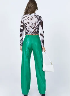 Princess Polly Ashlea Pu Pants Green Clearance