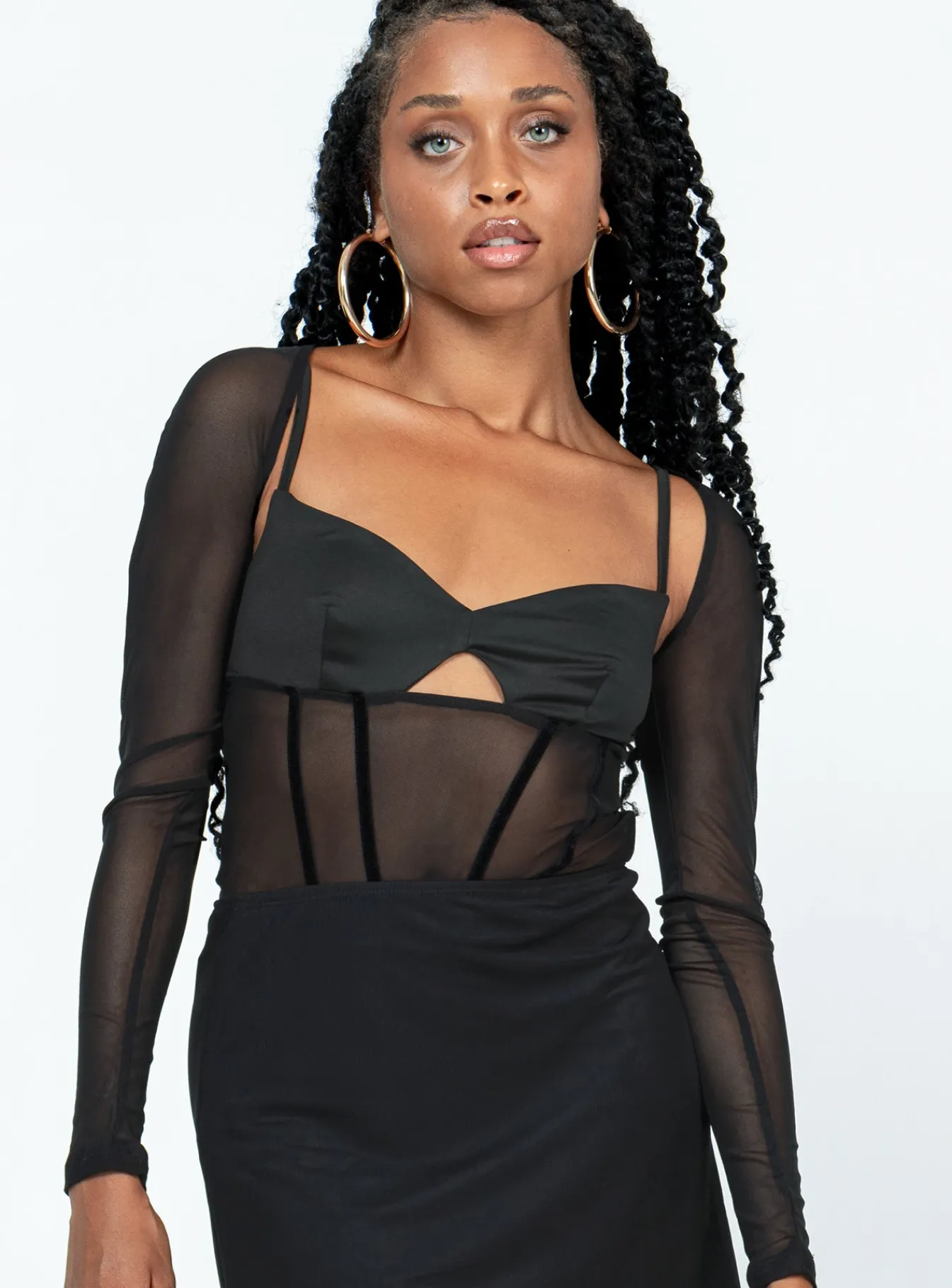 Princess Polly Ashmore Long Sleeve Bodysuit Black Clearance