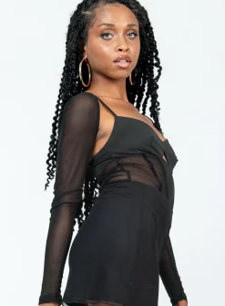 Princess Polly Ashmore Long Sleeve Bodysuit Black Clearance