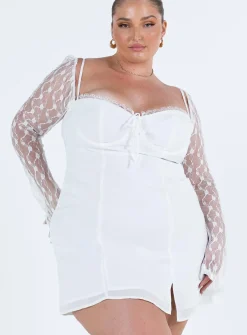 Princess Polly Ashwood Lace Sleeve Mini Dresscurve   White Cheap
