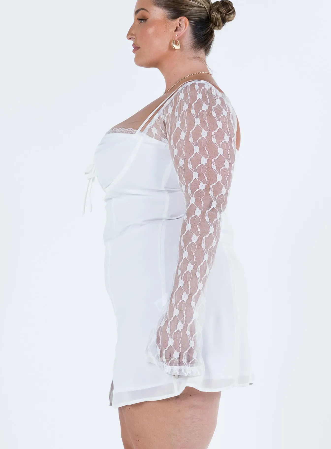 Princess Polly Ashwood Lace Sleeve Mini Dresscurve White Cheap