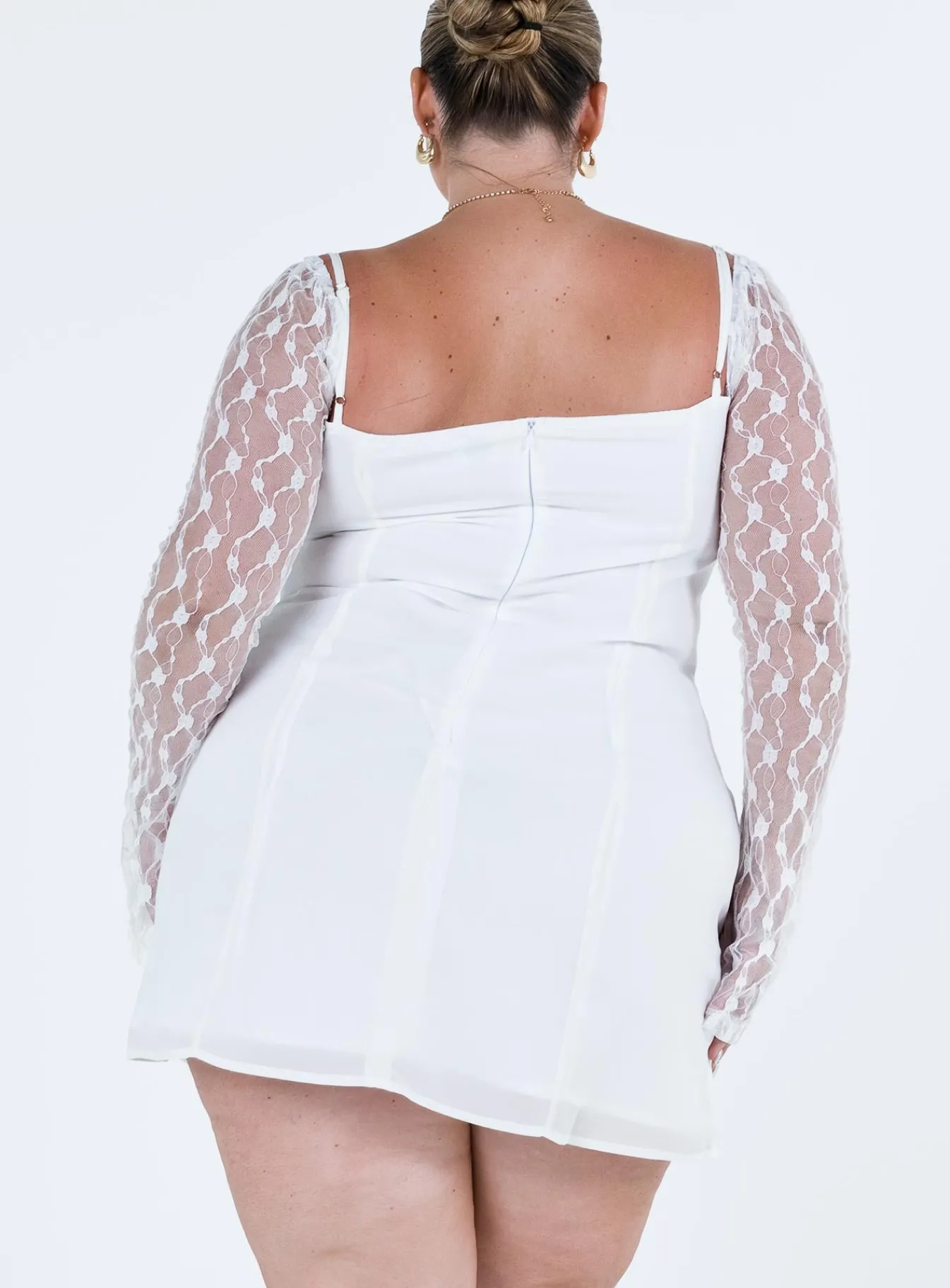 Princess Polly Ashwood Lace Sleeve Mini Dresscurve White Cheap