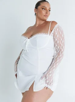 Princess Polly Ashwood Lace Sleeve Mini Dresscurve White Cheap