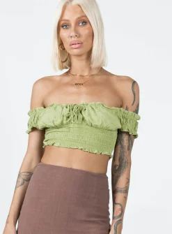 Princess Polly Asner Top  Sage Green Best Sale