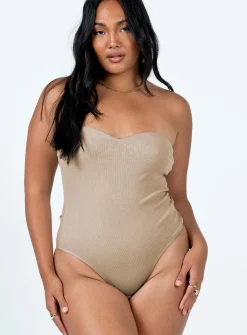 Princess Polly Aston Strapless Bodysuit  Beige Flash Sale