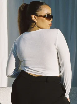 Princess Polly Astrid Long Sleeve Topcurve White New