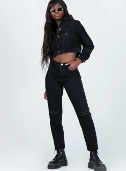 Princess Polly Attica Knee Rip Denim Jeans Black Cheap