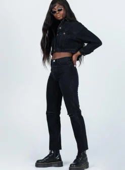 Princess Polly Attica Knee Rip Denim Jeans Black Cheap