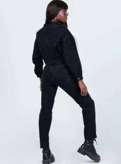 Princess Polly Attica Knee Rip Denim Jeans Black Cheap