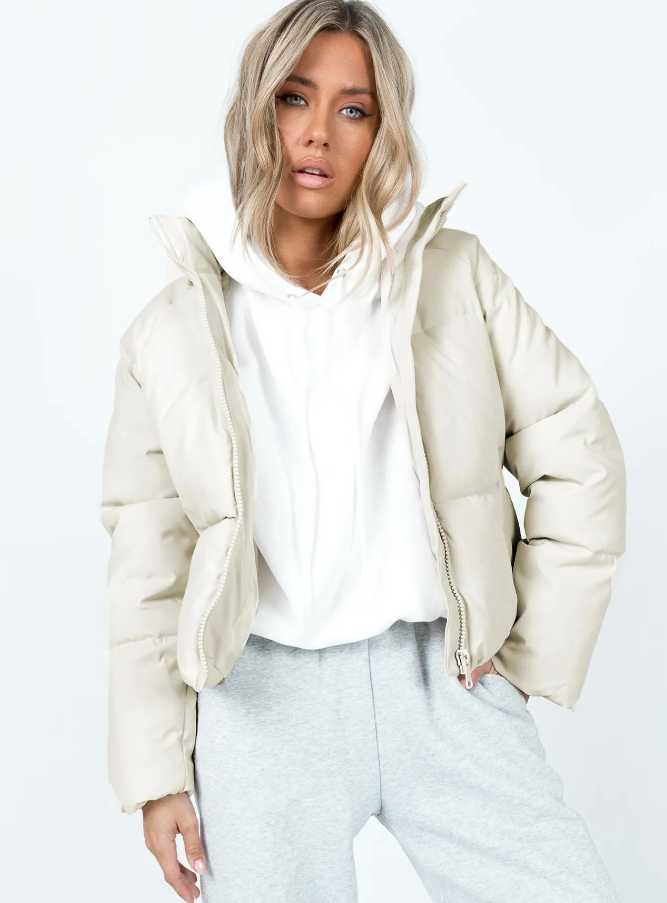 Princess Polly Augie Puffer Jacket Cream Best