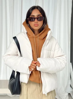 Princess Polly Augie Puffer Jacket Cream Best
