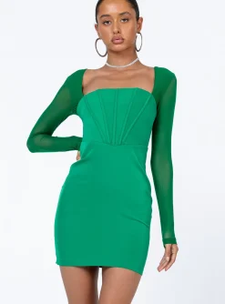 Princess Polly Austin Long Sleeve Mini Dress  Green Cheap