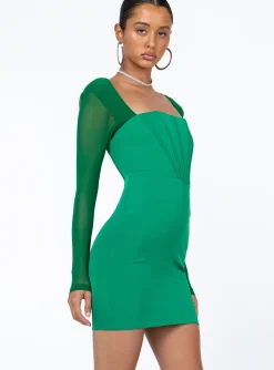 Princess Polly Austin Long Sleeve Mini Dress Green Cheap