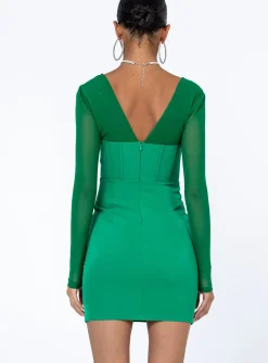 Princess Polly Austin Long Sleeve Mini Dress Green Cheap