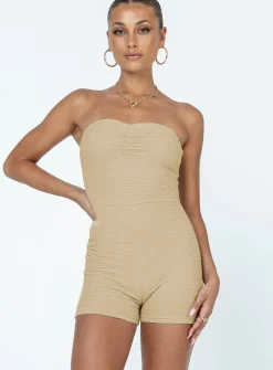 Princess Polly Ava Strapless Romper  Beige Clearance